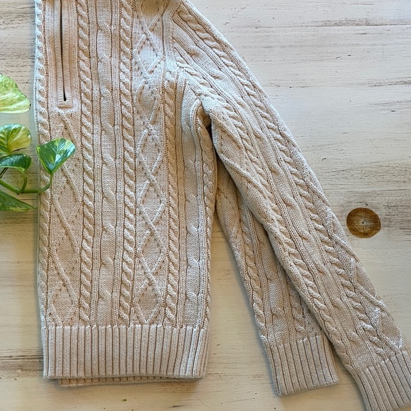 COTTON Women's Cream Cable Knit Turtleneck Sweater - Picture 5 of 6